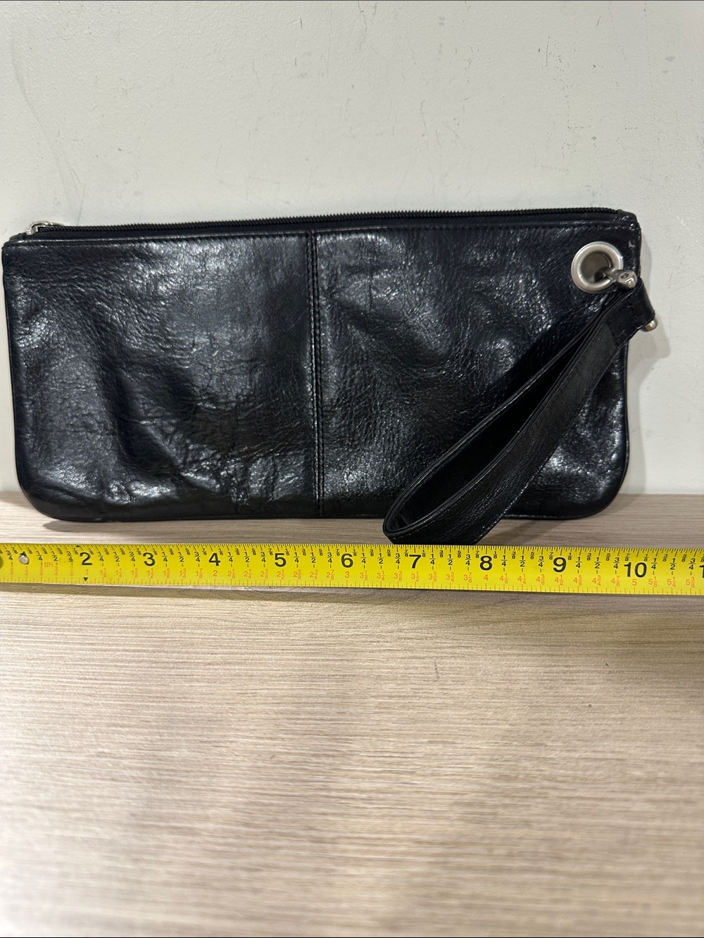 Black Leather Wristlet Clutch